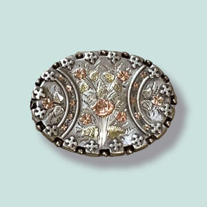 Antique Victorian Signed WCM Sterling Silver & Rose Gold Floral Pin / Brooch